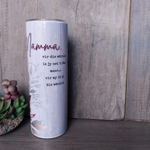 Mamma Vir Die Wereld – Printed long Skinny Flask