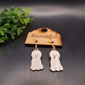 White Poodle Drop Earring