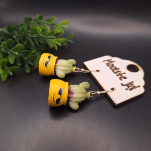 Yellow Potted Cactus With Sunglasses Drop Earrings
