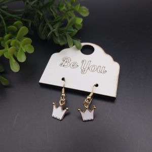 White Crown Charm Earrings