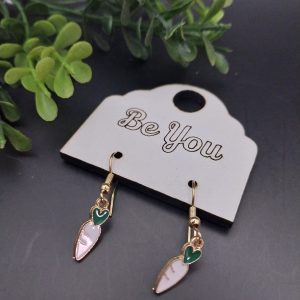 White & green carrot charm earrings