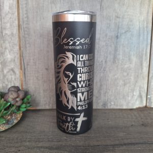 Walk By Faith Lion Engraved Tumbler