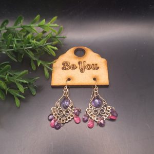 Antique Bronze Earring With Purple Teardrop Beads