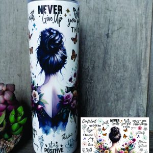 Never Give Up Printed Long Skinny Flask