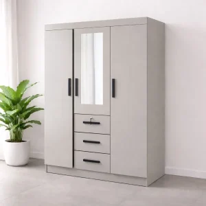 Modern 3 Door Wardrobe with Drawers - Mirror & Lock