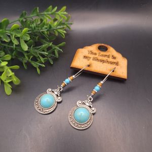 Vintage Silver Kidney Hook Earring With Blue Stone