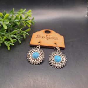 Turquoise Stone Earring Sunburst Frame